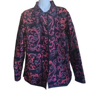 Vintage Tapestry Reversible Jacket Women’s L Red Black Brocade